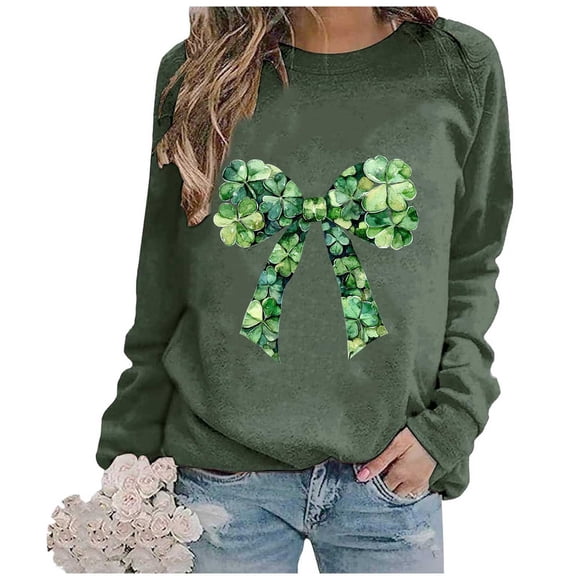 HAiming Womens St Patricks Day Sweatshirts Shamrock Print Shirts Casual Long Sleeve Pullover Tops