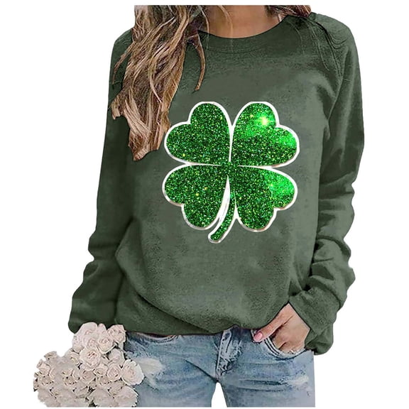 HAiming Womens St Patricks Day Sweatshirts Shamrock Print Shirts Casual Long Sleeve Pullover Tops