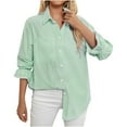 thumbnail image 1 of HAiming Womens Stripe Button down Shirts Cardigan Lapel Collared Ruffle Sleeve Casual Top with Pockets, 1 of 5