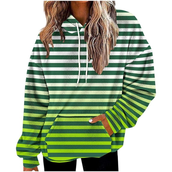 HAiming Womens Striped Hoodies Color Block Pullover Long Sleeve Drawstring Hooded Sweatshirt with Pocket