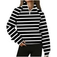 thumbnail image 1 of HAiming Womens Striped Sweatshirt Stand Collar Quarter Zip Long Sleeve Pullover Tops Trendy Clothes, 1 of 5