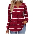 thumbnail image 1 of HAiming Womens Striped Tops Casual Long Sleeve V Neck Button Shirts Loose Dressy Tunic Blouses Fall Fashion Clothes, 1 of 5