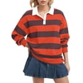 thumbnail image 1 of HAiming Womens Striped Tops Long Sleeve Lapel Collar Pullover Color Block Casual Blouses Fall Trendy Clothes, 1 of 5