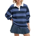 thumbnail image 1 of HAiming Womens Striped Tops Long Sleeve Lapel Collar Pullover Color Block Casual Blouses Fall Trendy Clothes, 1 of 5