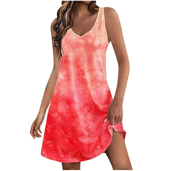 HAiming Womens Summer Dresses 2025 Casual Sleeveless Tshirt Sundress Beach Cover up with Pockets Loose Tank Dress