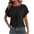 thumbnail image 1 of HAiming Womens Summer Short Sleeve Tops Solid Color Crewneck Knit Shirts Loose Dressy Casual Lightweight Basic Blouse, 1 of 7
