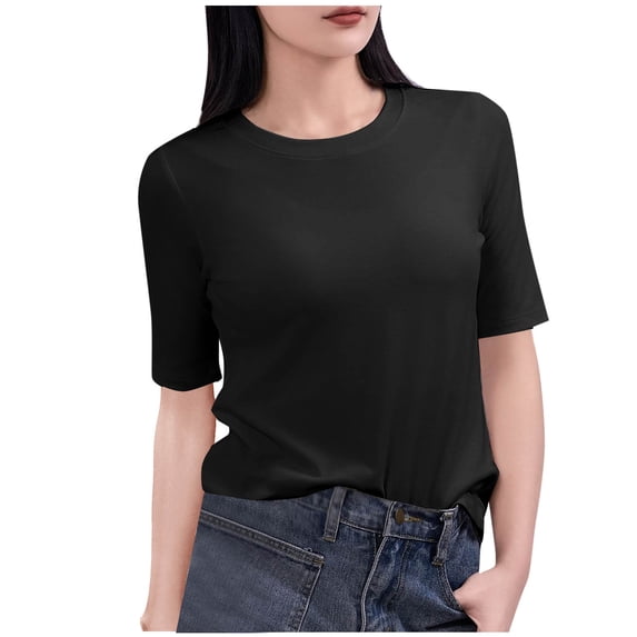 HAiming Summer Cotton Tops Women Crew Neck Short Sleeve T Shirts Casual Loose Tees Trendy Solid Color T Shirt