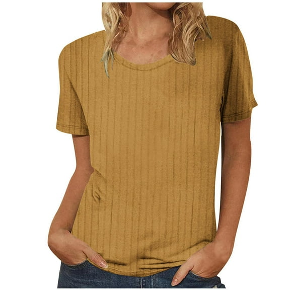 HAiming Womens Summer Tops Short Sleeve Solid Round Neck Knitted Tshirts Plus Size Casual Loose Tunic Blouses
