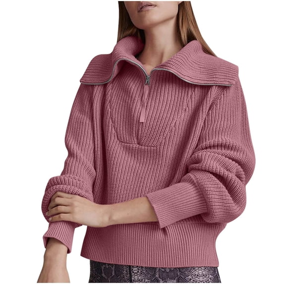 HAiming Womens Sweaters Fall Trendy Half Zip Sweater Casual Long Sleeve Lapel V Neck Ribbed Knit Pullover Jumper Tops