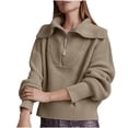 thumbnail image 1 of HAiming Womens Sweaters Fall Trendy Half Zip Sweater Casual Long Sleeve Lapel V Neck Ribbed Knit Pullover Jumper Tops, 1 of 5