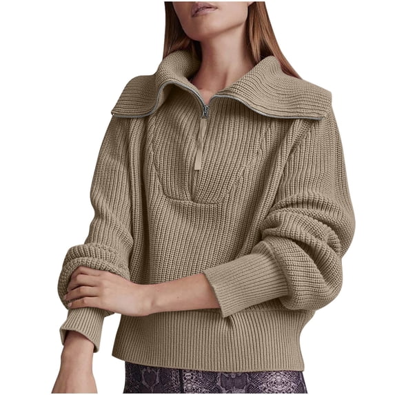 HAiming Womens Sweaters Fall Trendy Half Zip Sweater Casual Long Sleeve Lapel V Neck Ribbed Knit Pullover Jumper Tops