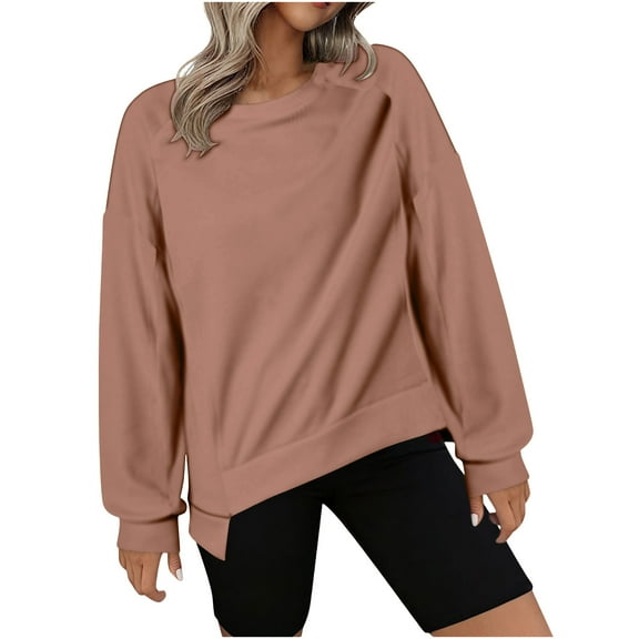 HAiming Womens Sweatshirts 2025 Fall Winter Trendy Solid Color Crewneck Long Sleeve Pullover Tops Casual Loose Blouse