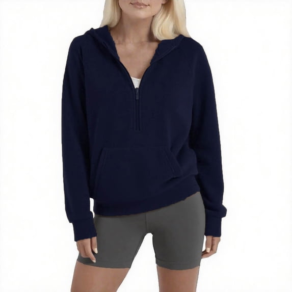 HAiming Womens Sweatshirts Half Zip Cropped Pullover Fleece Quarter Zipper Hoodies Fall Fashion Outfits Clothes