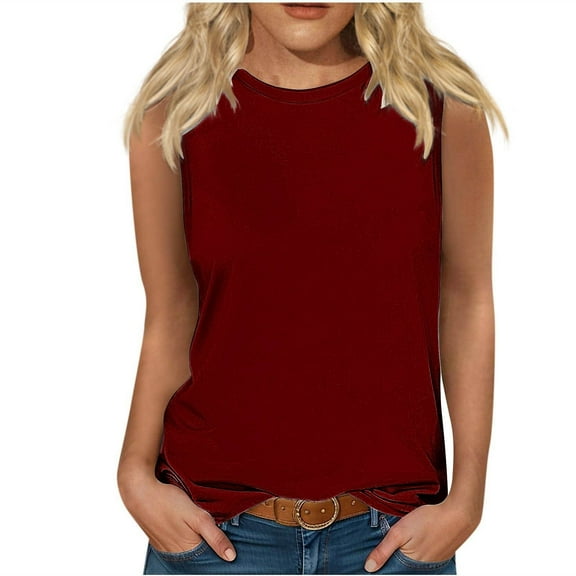 HAiming Womens Tank Tops Summer Casual Solid Color Crewneck Sleeveless Basic Shirt 2025 Plus Size Loose Tunic Blouse