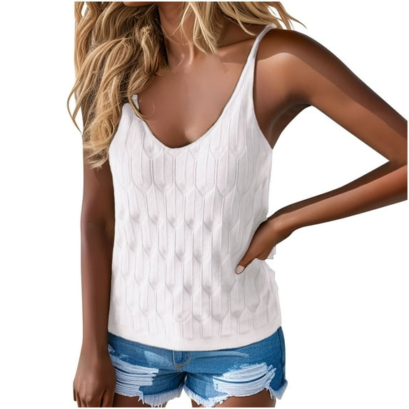 HAiming Womens Tank Tops V Neck Summer Spaghetti Strap Cami Sleeveless Knitted Shirt Casual Solid Color Crochet Vest