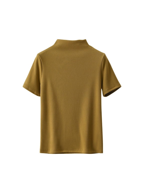 Womens Thermal Base Layer Tops Short Sleeve Mock Neck Solid Color Pullover Blouse Clothes