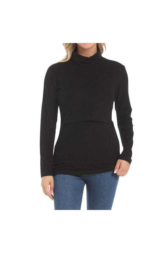 Womens Thermal Maternity Nursing Tops Long Sleeve Turtleneck Breastfeeding Solid Color Warm Soft Shirt