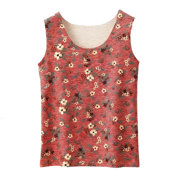 HAiming Womens Thermal Tank Tops Floral Print Sleeveless Base Layer Vest Seamless Crewneck Warm Winter Tees