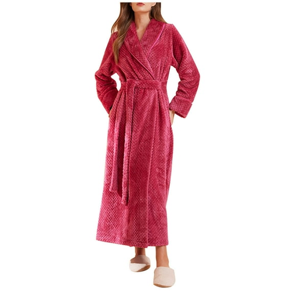 HAiming Womens Thicken Robe Soft Plush Warm Spa Long Bathrobe Sleepwear Winter Plush Fleece Belt Nightgown Home Wear
