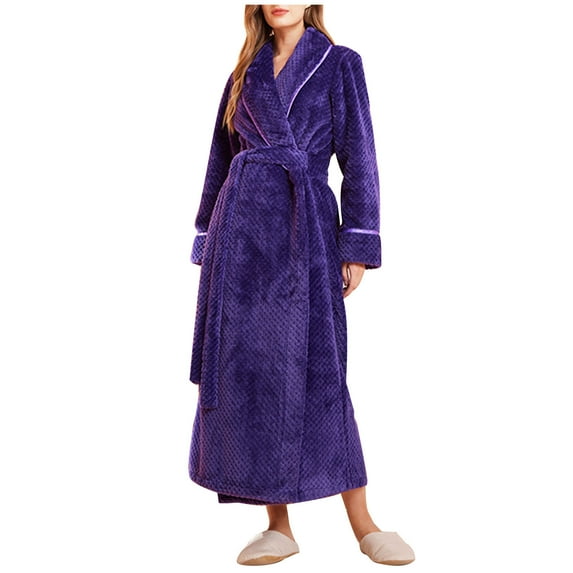 HAiming Womens Thicken Robe Soft Plush Warm Spa Long Bathrobe Sleepwear Winter Plush Fleece Belt Nightgown Home Wear