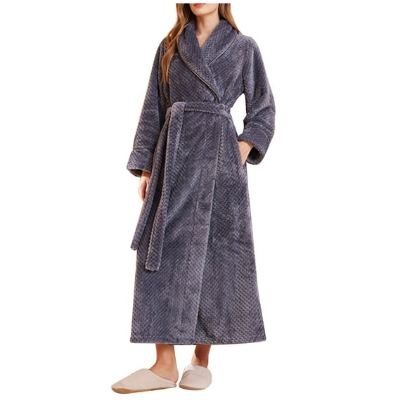 HAiming Womens Thicken Robe Soft Plush Warm Spa Long Bathrobe Sleepwear Winter Plush Fleece Belt Nightgown Home Wear