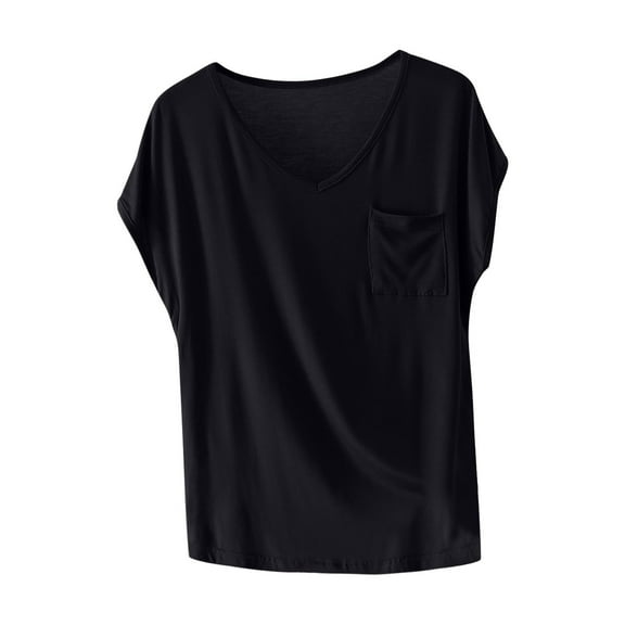 HAiming Womens Tshirt Short Sleeve Loose V Neck Tops Solid Color Basic Tees Flowy Tunic Tops with Pocket