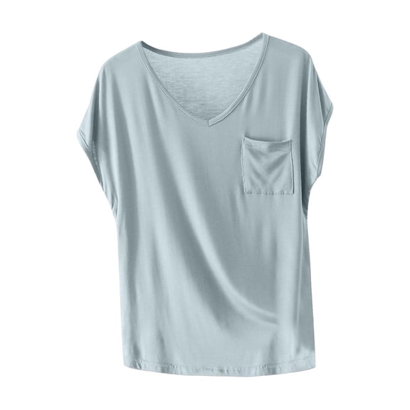HAiming Womens Tshirt Short Sleeve Loose V Neck Tops Solid Color Basic Tees Flowy Tunic Tops with Pocket