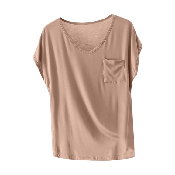 HAiming Womens Tshirt Short Sleeve Loose V Neck Tops Solid Color Basic Tees Flowy Tunic Tops with Pocket
