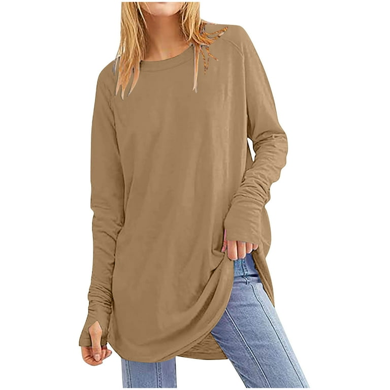 Casual Long sleeve Solid Color Round neck Plus size Tops Casual Long sleeve Solid Color Round neck Plus size Tops