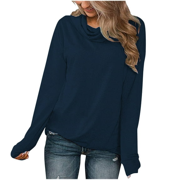 HAiming Womens Turtleneck Long Sleeve Tops Trendy Solid Color Pullover Tunic Shirts Fall Plus Size Casual Loose Blouse