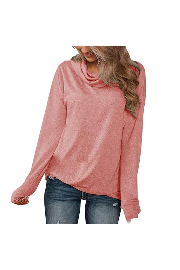 Womens Turtleneck Long Sleeve Tops Trendy Solid Color Pullover Tunic Shirts Fall Plus Size Casual Loose Blouse