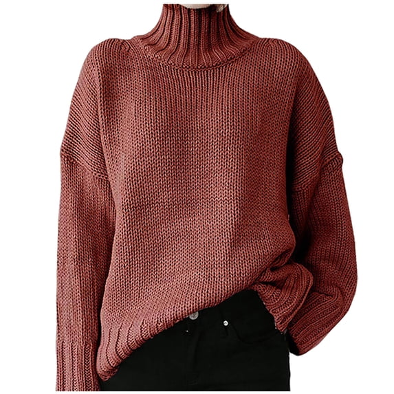 HAiming Womens Turtleneck Sweaters Solid Long Sleeve Loose Pullover Sweater Winter Plus Size Casual Loose Knitted Tops
