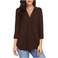 thumbnail image 1 of HAiming Womens V Neck 3/4 Sleeve Shirts Summer Trendy Business Casual Tops Solid Color Loose Work Blouses 2025, 1 of 8