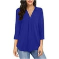 thumbnail image 1 of HAiming Womens V Neck 3/4 Sleeve Shirts Summer Trendy Business Casual Tops Solid Color Loose Work Blouses 2025, 1 of 8