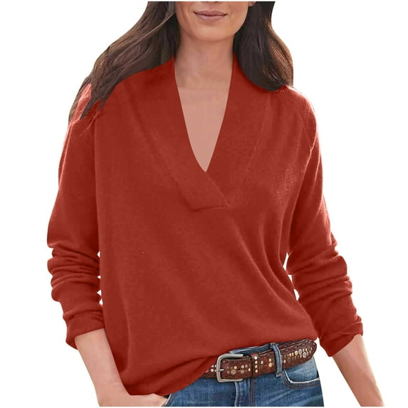 HAiming Womens V Neck Shirts Trendy Solid Long Sleeve Dressy Pullover Tunic Tops 2025 Plus Size Casual Loose Blouses