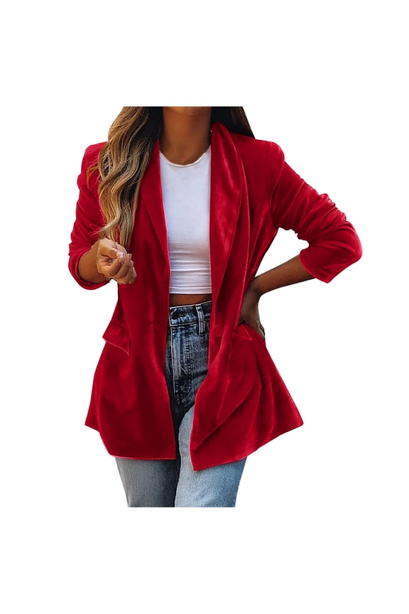 Womens Velvet Jacket Solid Lapel Long Sleeve Button Cardigan Coat Winter Casual Loose Outwear with Pocket