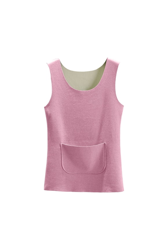 Womens Vest Thermal Fleece Lined Soft Comfy Sleeveless Lightweightsolid Color Tops with Pocket
