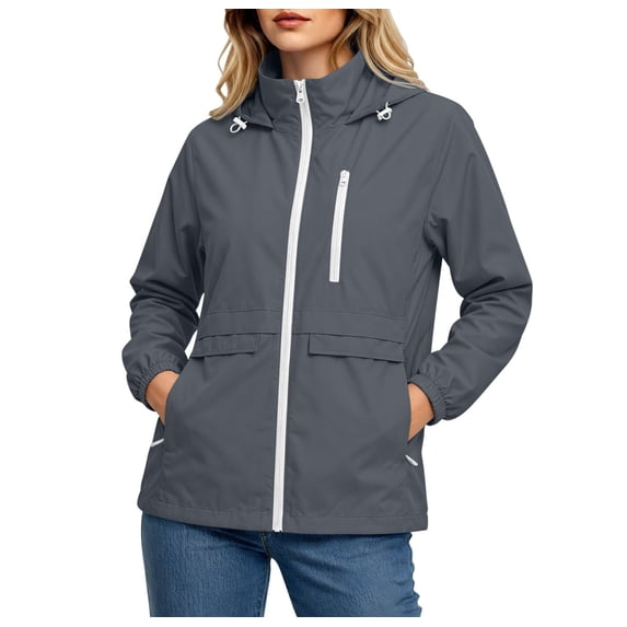 HAiming Womens Waterproof Jackets Long Sleeve Casual Zip up Casual Workout Jackets with Pockets Winter Outdoor Jackets