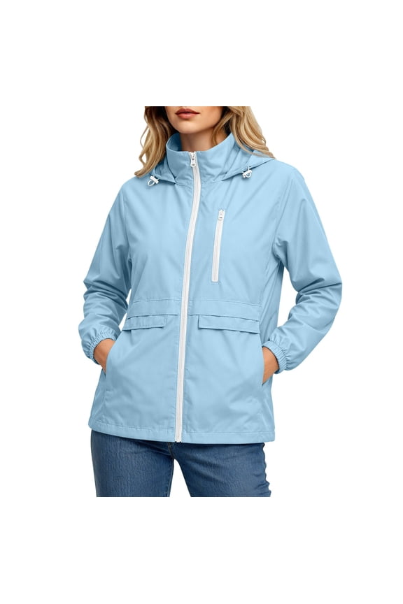Womens Waterproof Jackets Long Sleeve Casual Zip up Casual Workout Jackets with Pockets Winter Outdoor Jackets