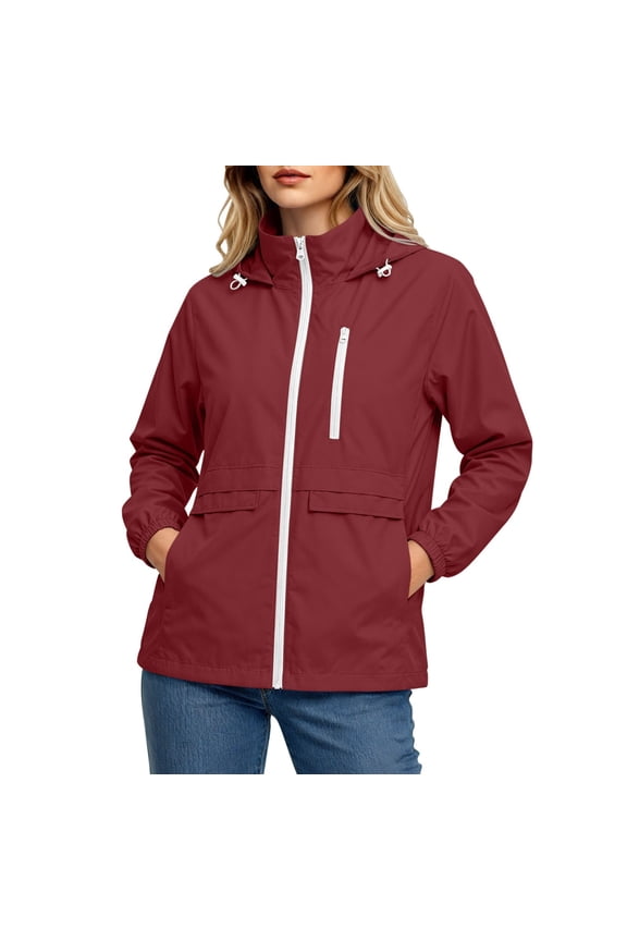 Womens Waterproof Jackets Long Sleeve Casual Zip up Casual Workout Jackets with Pockets Winter Outdoor Jackets