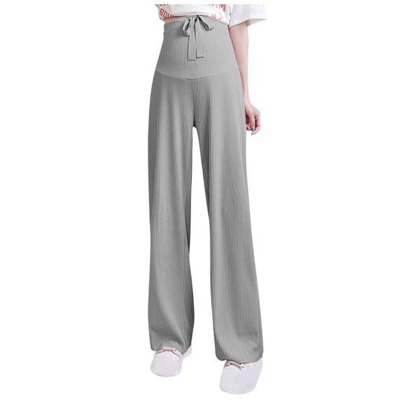HAiming Womens Wide Leg Maternity Pants Casual Stretchy Wide Leg High Waist Drawstring Cozy Pregnancy Loose Trousers