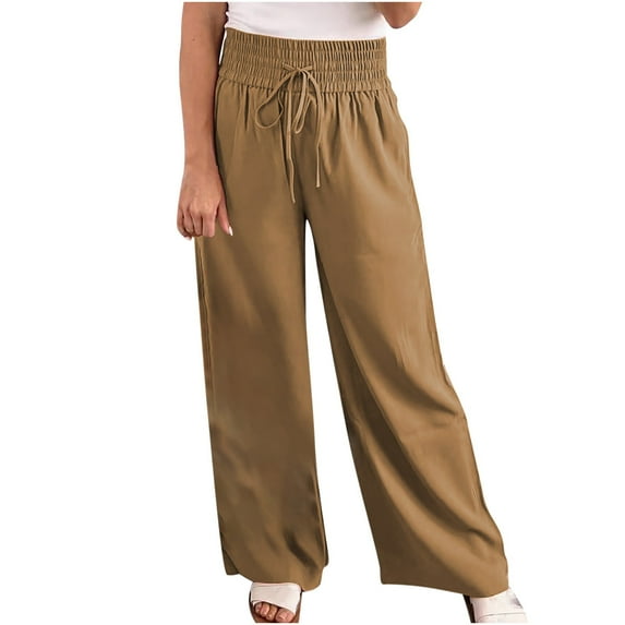 HAiming Womens Wide Leg Pants High Elastic Waisted Drawstring Loose Pant Plus Size Casual Baggy Lounge Trousers
