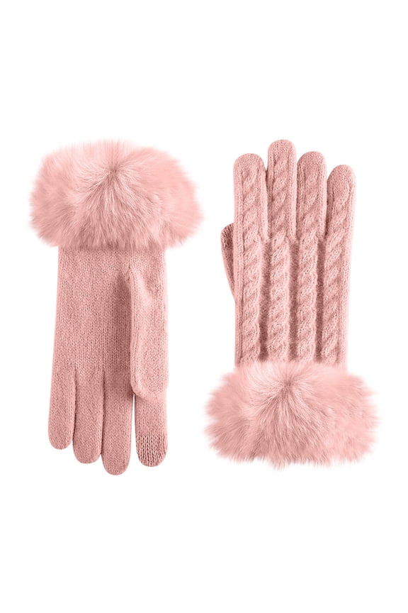 Womens Winter Gloves Cable Knit Fuzzy Fleece Cuff Warm Soft Thermal Glove for Cycling Skiing Cold Weather