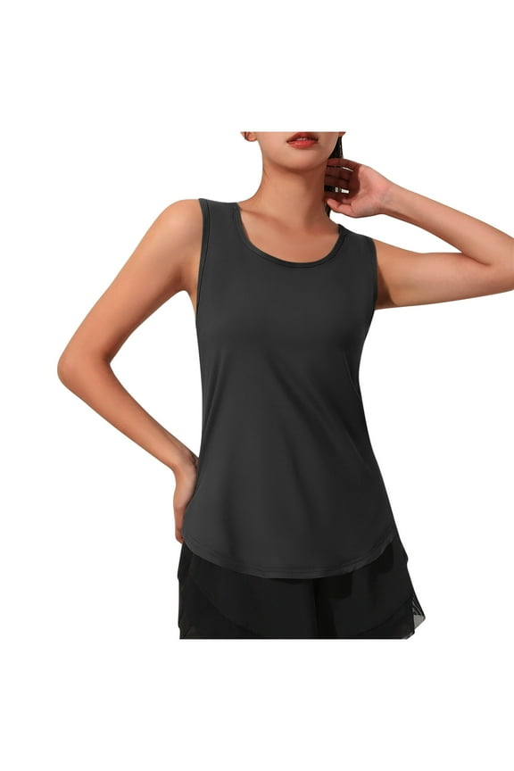 Womens Workout Tank Tops Athletic Sleeveless Crew Neck Shirt Breathable Gym Running Blouse