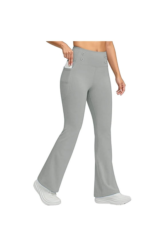 Womens Yoga Leggings Flare Pants with Side Pockets High Waisted Trouser for Workout Running Gym Athletic