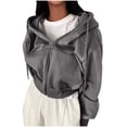 thumbnail image 1 of HAiming Womens Zip up Hoodie Jacket Casual Oversize Long Sleeve Solid Color Drawstring Hooded Coat Tops, 1 of 3