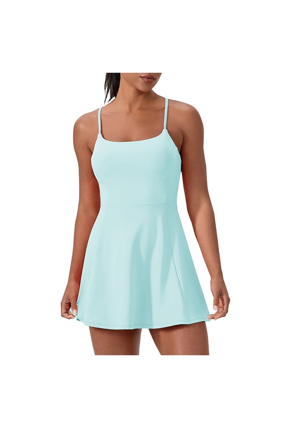 Workout Dresses for Women Quick Dry Spaghetti Strap Stretch Mini Athletic Gym Running Dress with Built-in-Bra