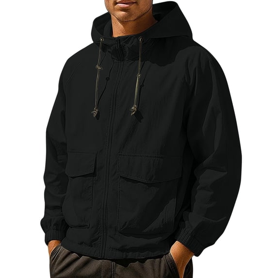 HAiming Workout Jackets Zip up Long Sleeve Casual Coats Solid Color Drawstring Hooded Outwear with Pockets