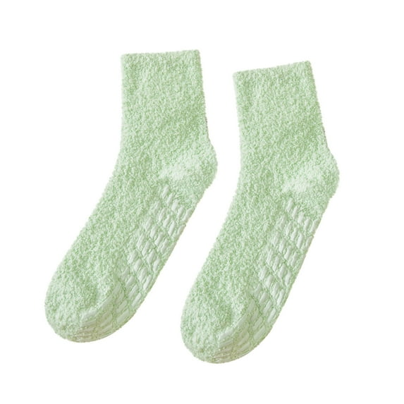 HAiming Yoga Fuzzy Socks for Women Winter Solid Color Fleece Warm Non Slip Midi Stockings Casual Cozy Breathable Socks