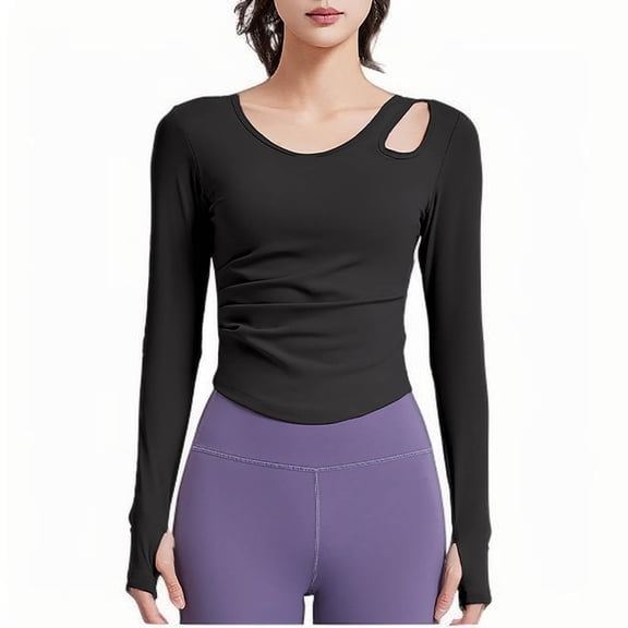 HAiming Yoga Tops for Women Hollow out Neck Slim Fitted Long Sleeve Sport Gym Soft Breathable Blouse